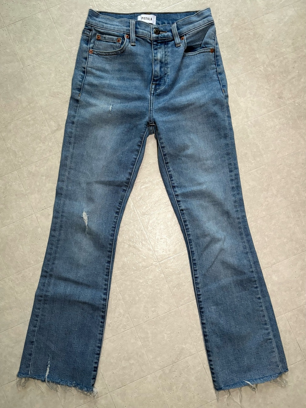 Pistola Lennon Cropped Bootcut Jeans Medium Wash W24 Raw Hem
